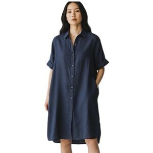 J. Crew Baird McNutt 100% Irish Linen Navy Blue Shirt Dress Women's Sz XS